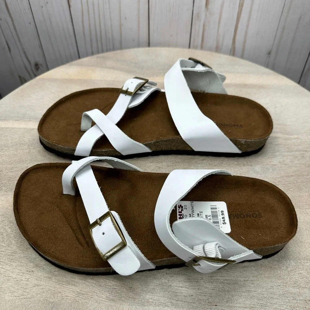 Sonoma Gojiberry Sandals Womens 8.5 White Leather Comfort Slip On New